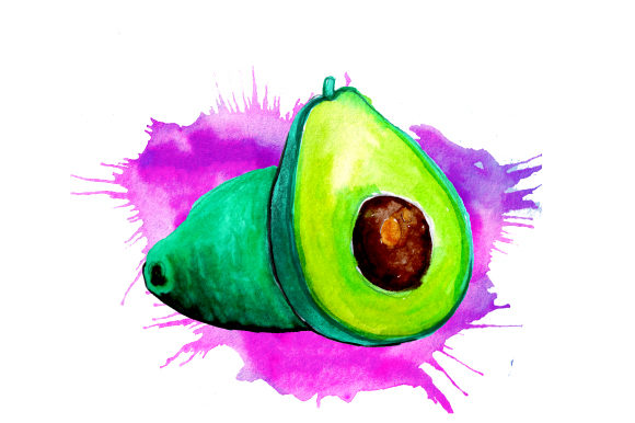Avocado in Watercolor Paint Splatter Style: Food Amp Crafts