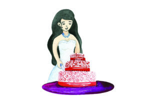 Bride Cutting Cake Watercolor Review for Wedding Crafts
