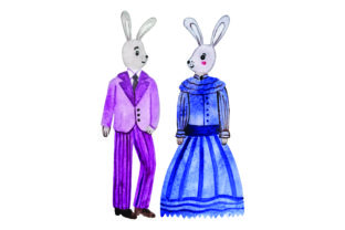 Bunny in Formal Attire Purple and Blue Watercolor for Easter Crafts