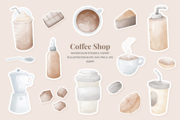 Coffee Shop Watercolor: Graphics & Illustrations for Branding