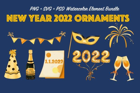 Happy New Year 2022 Ornaments Watercolor Graphics Review