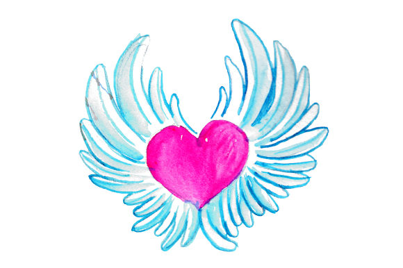 Heart with Wings in Watercolor Style for Crafts & Valentine’s Day