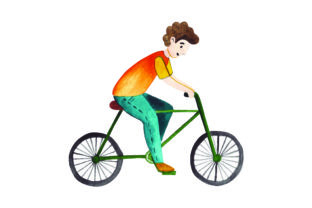 Man Riding Bicycle Watercolor Style Crafts & Designs Amp