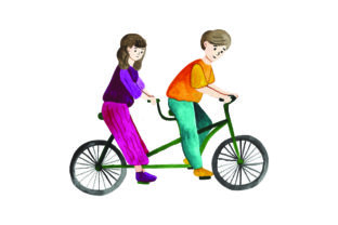 Man Woman Riding Tandem Bicyle - Watercolor Crafts