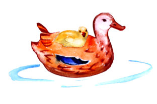 Mom and Baby Ducks Watercolor Crafts for Animals Lovers