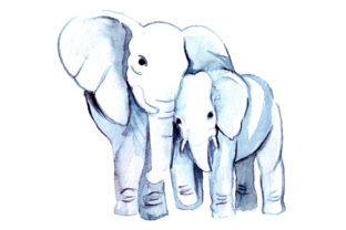 Mom and Baby Elephants in Watercolor Style: Crafts & Animals