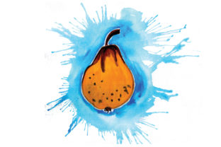 Pear in Watercolor Paint Splatter Style: Food & Crafts Asset