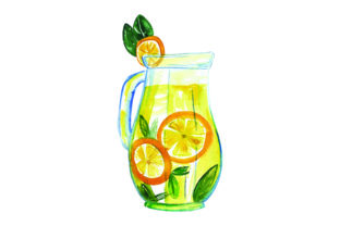 Pitcher of Lemonade Watercolor for Summer Crafts