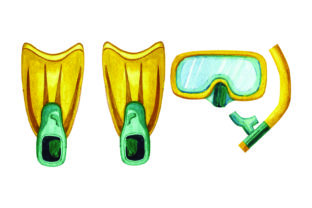 Snorkle and Flippers Watercolor for Summer Crafts