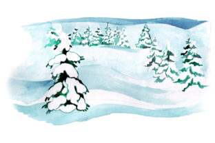 Snowy Landscape in Watercolor Style for Winter Crafts