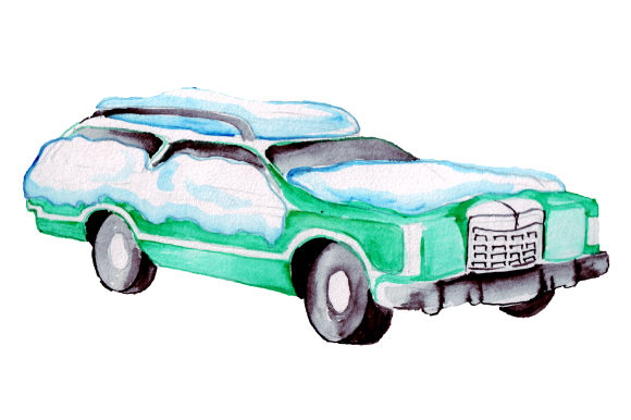 Station Wagon Snow Watercolor Winter Crafts