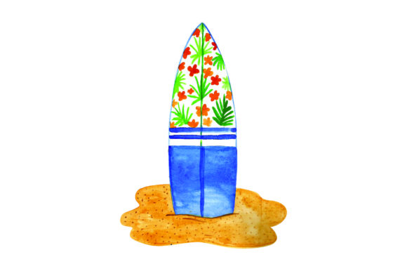 Surfboard in Sand Watercolor: Summer Crafts & Brand Design