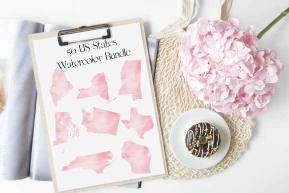 USA Map Pink Watercolor Clipart: Graphics & Illustrations