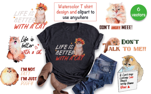 Watercolor Cat Clipart for Valentine's Day Graphics & Illustrations