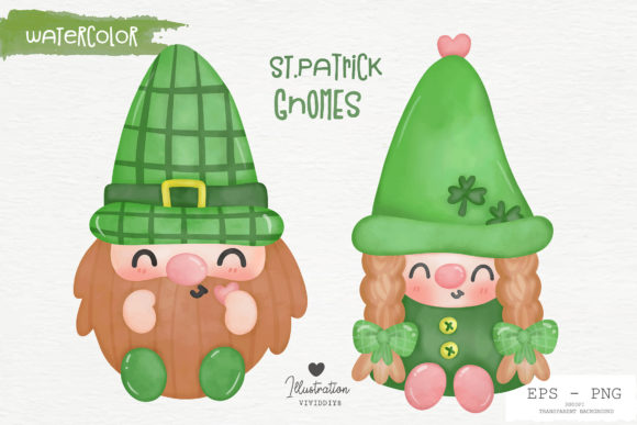 Watercolor St Patricks Day Gnome Graphics & Illustrations