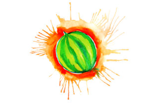 Watermelon in Watercolor Paint Splatter Style for Crafts & Food Amp